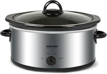 Better Chef Oval Slow Cooker | 3-Quart | 3-Tempature Settings | Side Handles | Glass Lid | Enamel Stoneware Insert Stainless-Steel