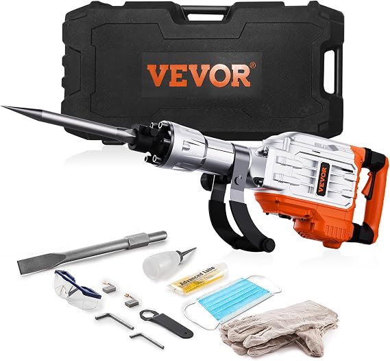 VEVOR Demolition Jack Hammer, 3500W Jack Hammer Concrete Breaker 1900 BPM Heavy Duty Electric Jack Hammer, 2pcs Chisel w/Gloves & 360C Swiveling Front Handle for Trenching and Breaking Holes