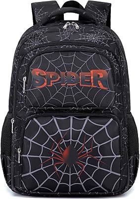 JIANYA Kids Backpack for School, Cool Boys School Bag Spider Bookbag for Elementary Kids Children