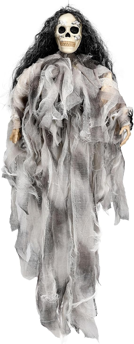 30" Flying Ghost Skeleton Hanging Halloween Decorations, Outdoor Gothic Witch Decor for Party, Outside Indoor Yard Garden Porch Haunted House Supplies