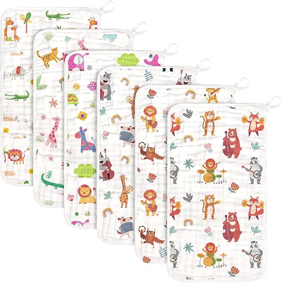 decalsweet Baby Burp Cloths Muslin Washcloths 6 Pack Muslin Burp Cloths 100% Cotton Large 20''x12'' Soft 6 Layers Baby Burp Rags for Boys Girls Baby Essentials for Newborn Gift Machine Washable