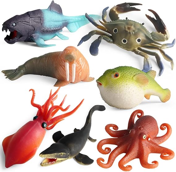 SCAHOW Rubber Ocean Animals Toys, TPR Soft Stretchy Toys for Boys and Girls, Floating Bath Toys Squishy Sea Creatures for Kids