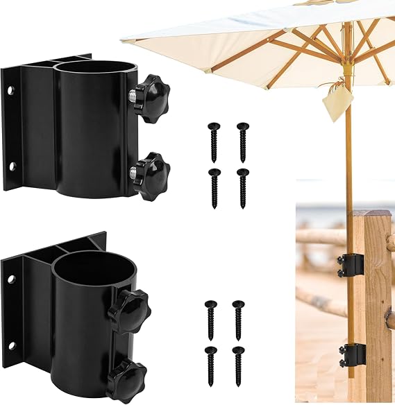Patio Umbrella Holder Outdoor Umbrella Stand Heavy Duty Umbrella Mount Bracket Umbrella Base Clamp Stand for Deck Railing, Fences，Docks, Courtyard Balcony, Patios (1, Black)