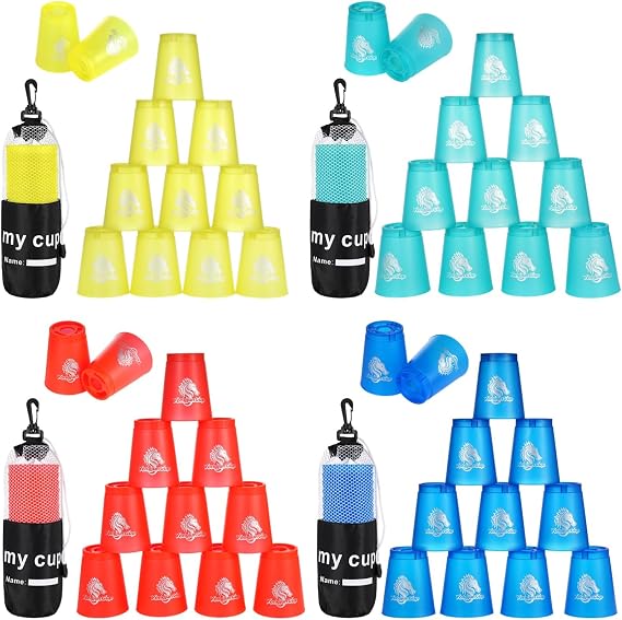 48 Pcs Stacking Cups Set, Speed Training Game for Family Competition, Plastic Stacking Cups, Red+Blue+Green+Yellow