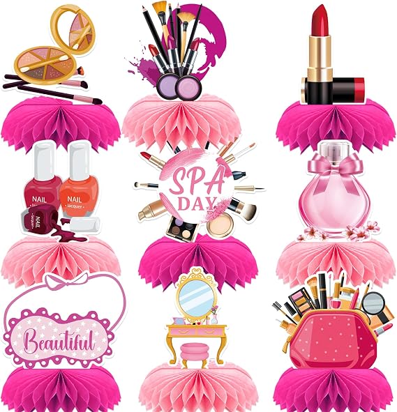 9 Pieces Spa Birthday Party Supplies for Girls, Spa Party Decorations Makeup Birthday Party Decorations, Spa Party Centerpieces, Spa Birthday Party Centerpieces for Table, Spa Day Party Decor