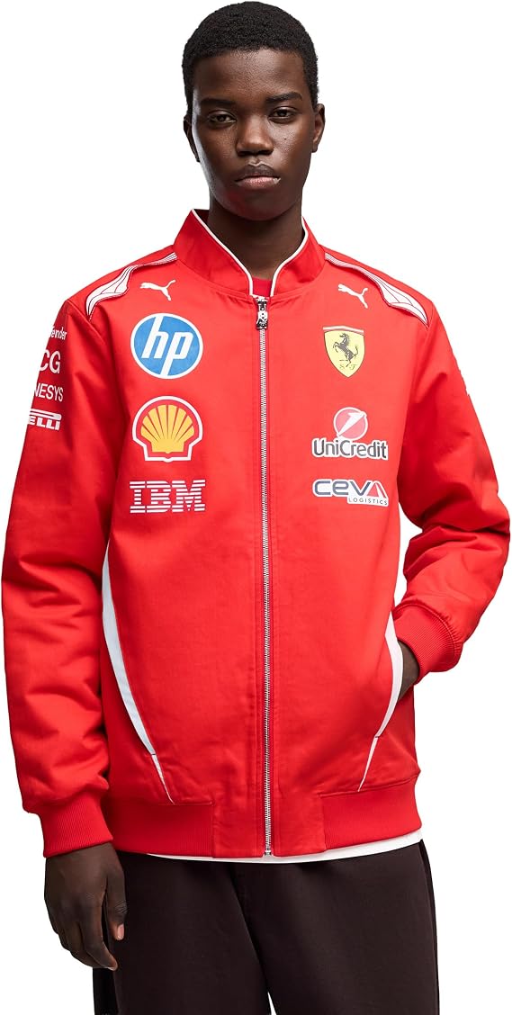 PUMA Scuderia Ferrari F1 2026 Men's Team Racing Jacket - Red | Unisex regular fit, Design emphasizes white and red heritage colours, All the latest team and partner logos