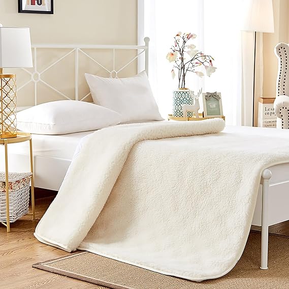 100% Wool Fleece Fitted Mattress Cover Pad with Elastic Bands,Breathable Lamb Wool Mattress,Thicken Pure Wool Bed Topper,Folding Lamb Velvet Mattress,for Twin/Full/Queen/King(King(180x200cm), White)
