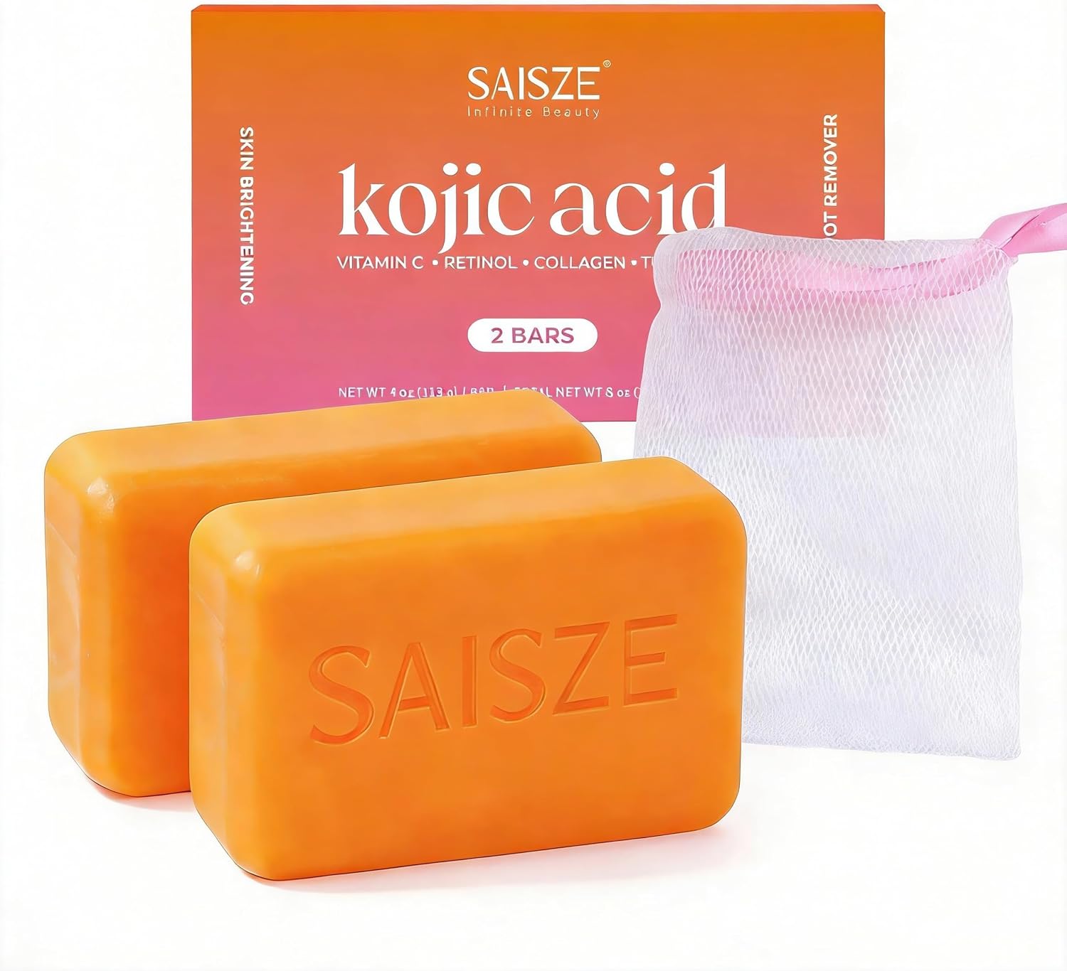 Kojic Acid Soap, Turmeric Soap Bar, 4oz x 2 BARS, Dark Spots Remover for Face and Body, Brightening, Hyperpigmentation