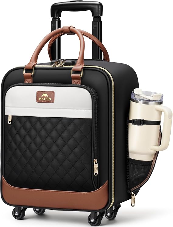 MATEIN Underseat Carry On Luggage with Wheels, 16" Rolling Underseat Bag | Spinner Wheels, Wheeled Briefcase, 18x14x8 Personal Item Travel Bag, Airline Approved, Small Roller Suitcase, For Travel Work