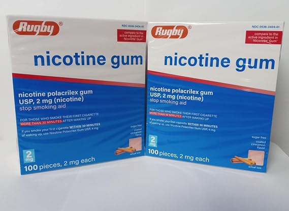 Nicotine Gum 2mg Sugar Free Coated Cinnamon Generic for Nicorette 100 Pieces per Box Pack of 2 Total 200 Pieces