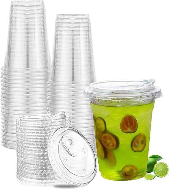 Artpreti 12 oz Clear Plastic Cups with Strawless Sip Lids, Disposable Plastic Coffee Cups with Lids, To Go Cups for Iced Coffee, Smoothies, Soda, or Any Cold Drinks, 25Sets