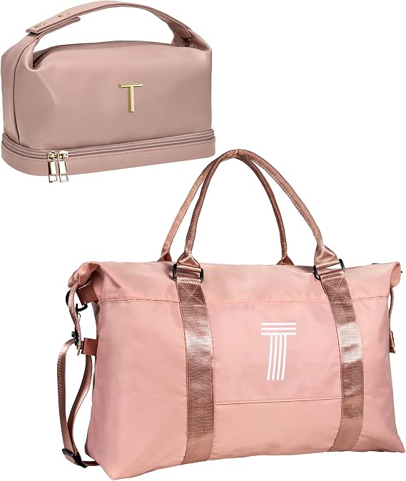 Personalized Makeup Bag + Initial Travel Duffel Bag