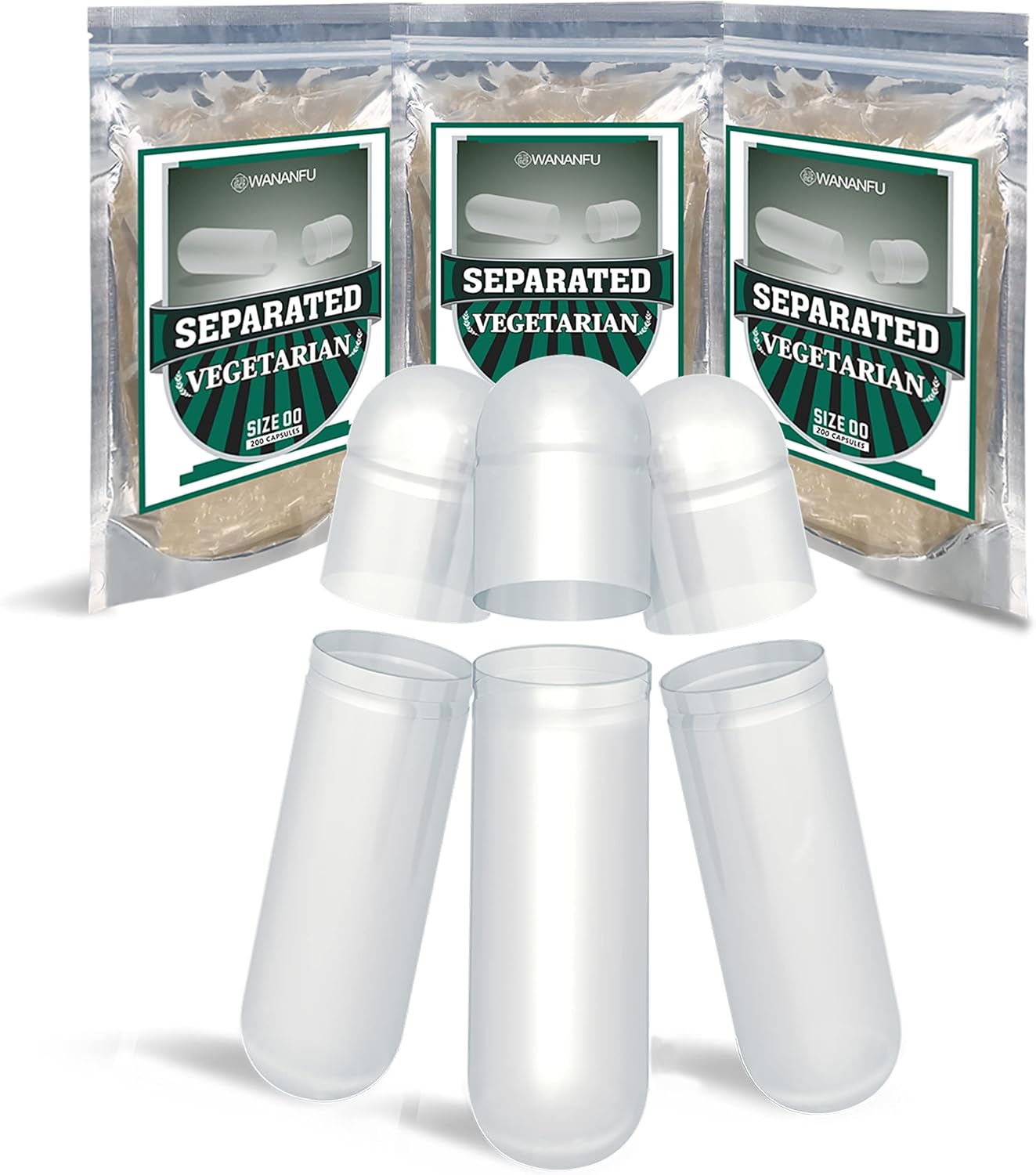 WANANFU Separated Empty Capsules Size 00 Vegetarian (200 Count), Compatible with Capsule Filling Machine 00