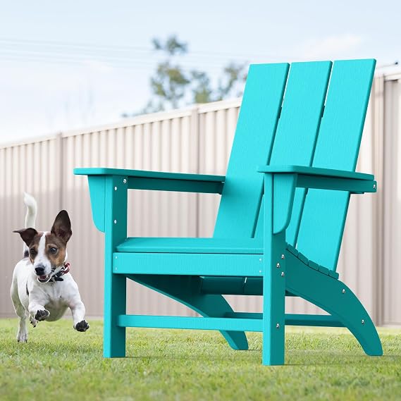 Modern Adirondack Chair with Cup Holder, HDPE Plastic Patio Chairs