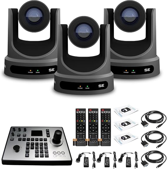 3 x PTZOptics Move SE PTZ Camera with 20x Optical Zoom (Gray) (PT20X-SE-GY-G3) + PT-Joy-G4 Controller