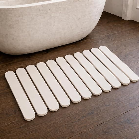 Foldable Stone Bath Mat Large 30" x 17" Diatomaceous Earth Quick Drying Non-Slip Bathroom Mat Super Absorbent Diatomite Mat, Durable & Easy to Clean, Modern (White, Large 30" x 17")