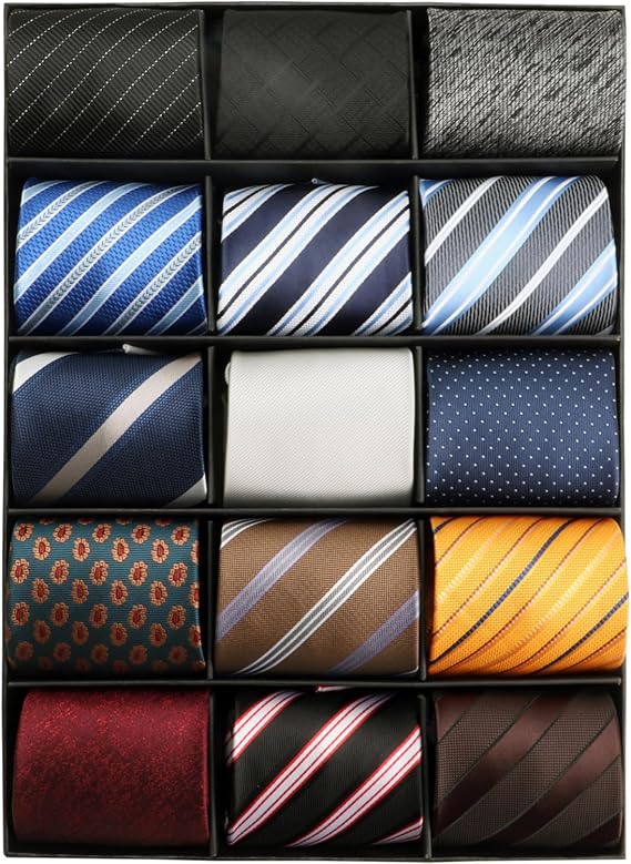 kaxilu Neckties for Mens 15pcs Assorted Zipper Ties for Men, Silky Zip Up Ties, Men's Adjustable Pretied Ties Set