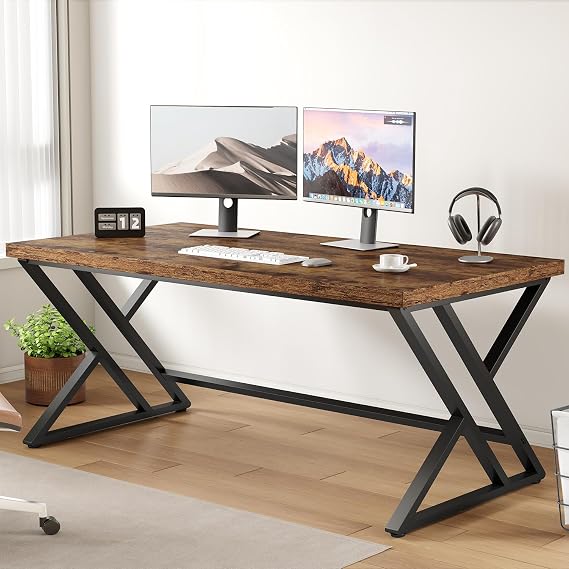 LVB Computer Desk Gaming Home Office Table long Desks 152cm Rustic Brown