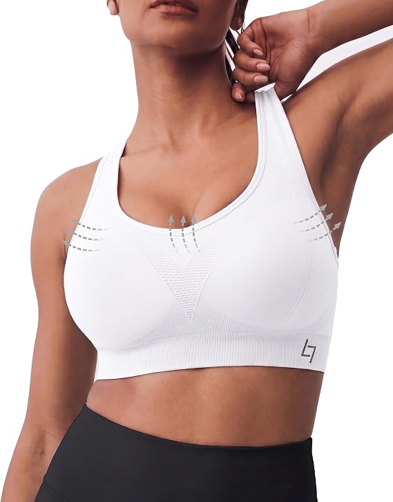 FITTIN Supportive Sports Bras for Women: Padded Racerback for Yoga Workout | Full Coverage No Bounce Zero-Pressure Comfort Wide Strap Seamless for Pilates Gym - for C-DDD Cups Plus Size Large Bust Women
