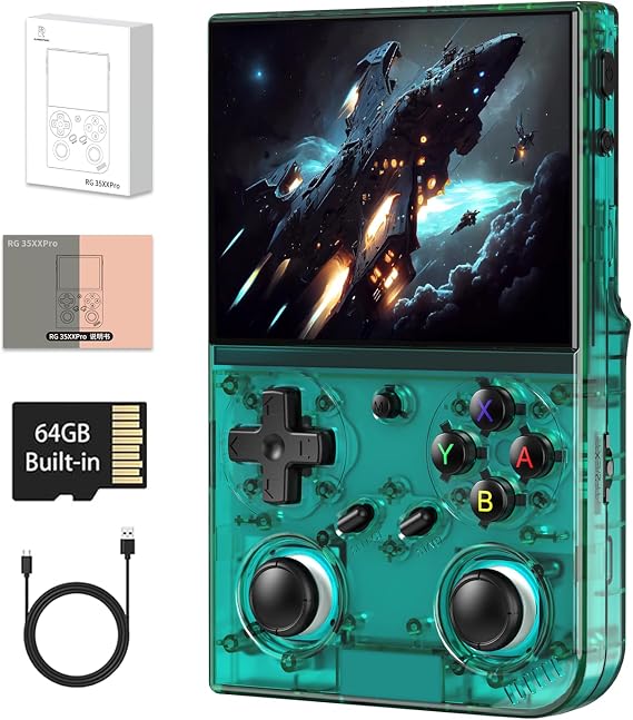RG35XX Pro Handheld Game Consoles RG35XXPro Retro Gaming Console with 64GB Card 4353 Games Video Game Console Pocket Arcade Support 30+ Simulators WiFi Bluetooth HD Output Transparent Teal