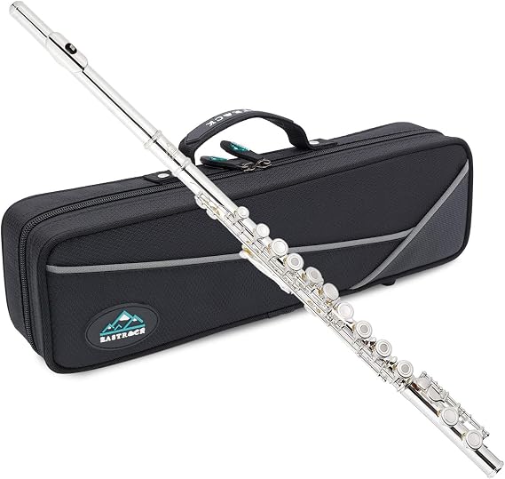 EASTROCK Open Hole Flutes C 16 Keys Silver Plated Flute Instrument for Beginner Kids Student with Carrying Case,Stand,Cleaning kit,Gloves,Tuning Rod(Open/Closed Hole,Silver Plated)