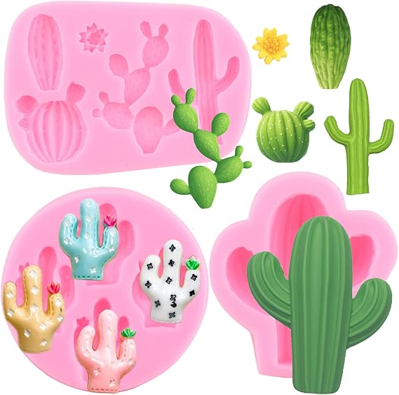 ZiXiang Cactus Silicone Fondant Molds Cacti Hawaiian Cake Mold For Sugar Chocolate Candy Gum Paste Cupcake Topper Cake Decoration Set Of 3