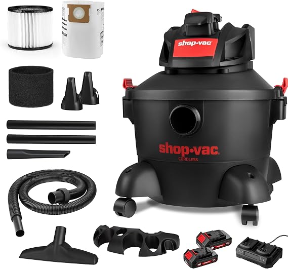 Shop-Vac 5430030 6 Gallon Cordless Wet/Dry Vac, 8.0 Peak Kpa, 1.5 Inch Diameter x 7 Foot Hose, Portable Design for Easy Cleanup in Home, Garage, and Vehicle