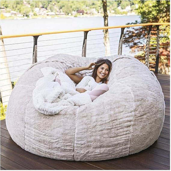 Giant Bean Bag Chair No Filler Faux Fur Lazy Sofa Cover Large Lounger Washable Jumbo BeanBag Giant Memory Foam Furniture