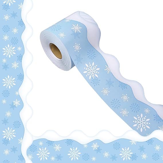69 Feet Winter Snowflake Bulletin Board Borders,Scalloped Borders Christmas Bulletin Board Border Decorative, for School Classroom Office Chalkboard Decor Party Decoration