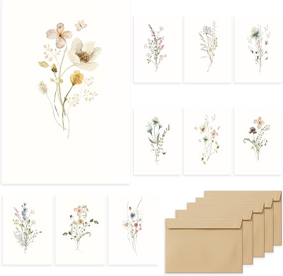 slapaflife Blank Cards,Blank Greeting Cards 4x6,40Pack -Elegant Floral Design Blank Greeting Cards,Note Cards with Matching Peel-and-Seal Rustic Envelopes