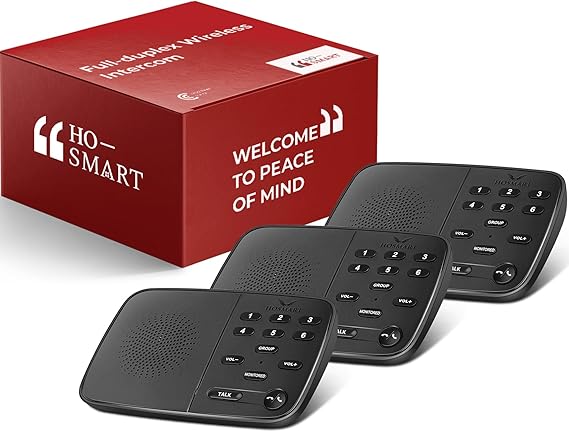 Hosmart UltraSpeak Intercoms Wireless for Home, Full Duplex Wireless Intercom System for Home Use, House Intercom Two Way Real-time Intercom System for Business with 1200 Feet Range (3 Packs)