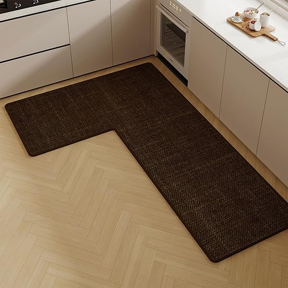 L-Shaped Kitchen Mat Set, Cushioned Anti-Fatigue Floor Rugs with Non-Slip Backing, 4mm Thick Easy Clean Water-Resistant Runner for Corner Kitchens, Laundry, Entryway(Color 1 L,100 X 150CM)