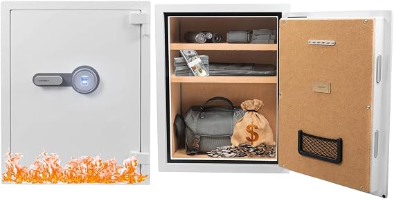 Barska Digital Biometric Fingerprint Fireproof Security Home Jewelry Gun Safe with Lock Out & Silent Mode, Long Locking Bolts, Carpeted Interior, Key Hooks & Net Pocket