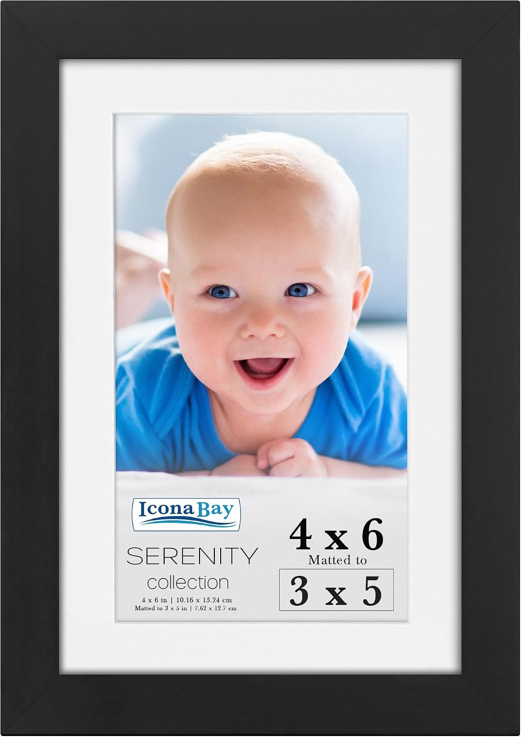 Icona Bay 4x6 Picture Frame wRemovable Mat for 3x5 Photo Black, Sleek Modern Style Frame, Table Top or Wall Mount, Serenity Collection