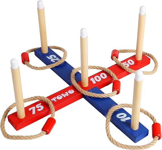 TOWO Wooden Quoits Ring Toss Game for Kids and Adults