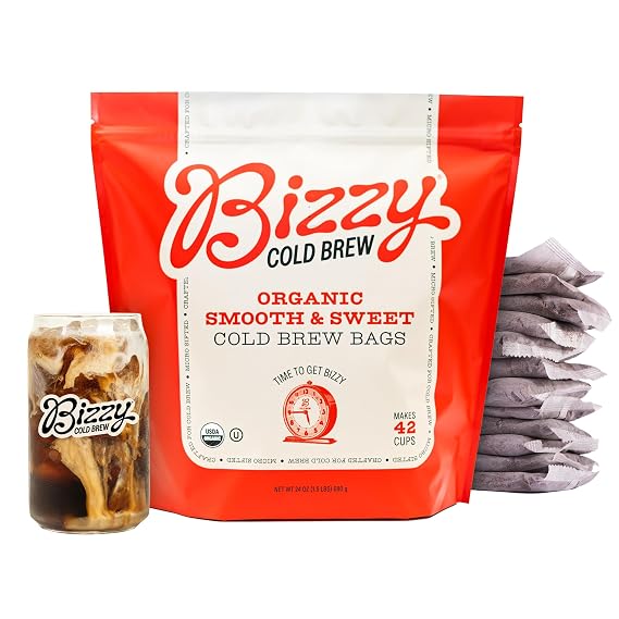Bizzy Organic Cold Brew Coffee, Smooth & Sweet Blend, Brew Bags, 12 ct