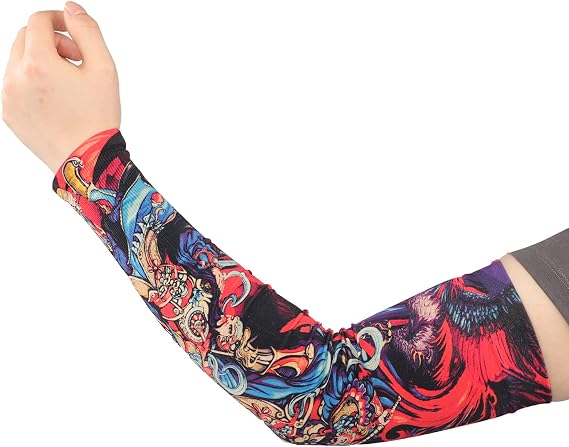 BXT Temporary Tattoo Print Arm Sleeve - Cooling UV Protection Arm Sunscreen Sleeve for Women Men Gardening, Driving, Cycling