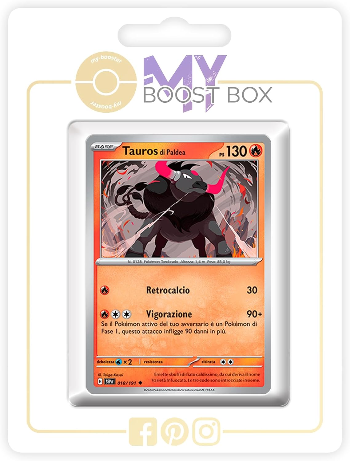 Tauros di Paldea Paldean Tauros 018191 Reverse - my-booster X Scarlatto e Violetto 8 - Scintille Folgoranti Box of 10 Pokemon Italian Cards