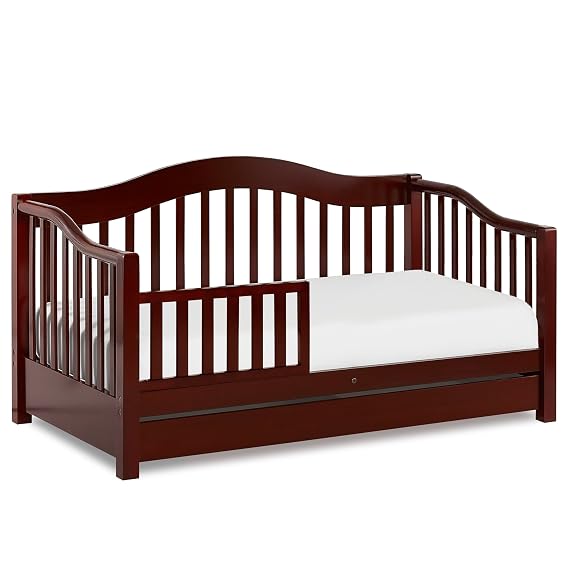 Dream On Me Toddler Day Bed in Cherry Greenguard Gold & Baby Safety Alliance Certified, Low-to-Floor Design, Removable Safety Guard Rail, Non-Toxic Finish, Includes Storage Drawer
