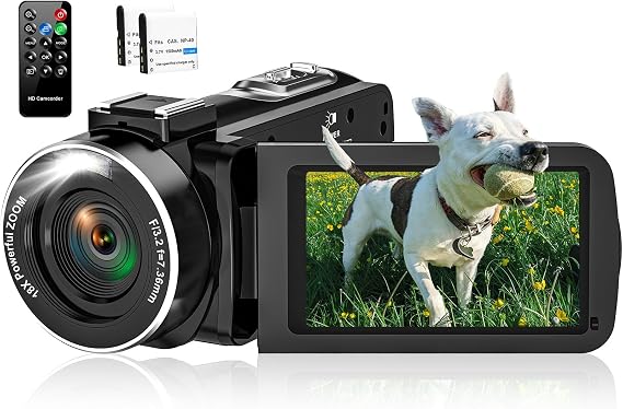 2.7K 48MP 30 FPS Camcorder Video Camera Digital Camera 16X Digital Zoom 3.0'' Flip Screen YouTube Vlogging Camera with Remote Control and 2 Batteries