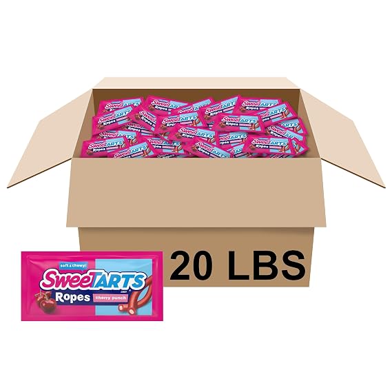 SweeTARTS Ropes Bulk Candy, Cherry Punch, Individually Wrapped Pouches, Bulk Candy, 20 Pounds