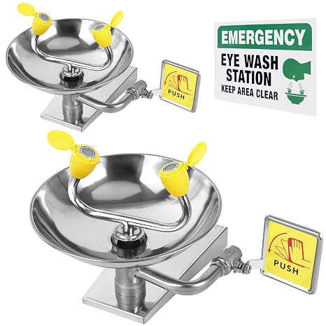 2 Kits Crystmetal Eye Wash Station, Wall-Mounted Emergency, Portable First Aid Eyewash Station Eye Irrigation Sign, 304 Stainless Steel OSHA Apporoved
