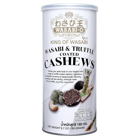 WASABI-O Real Wasabi and Truffle Coated Cashews - Gourmet Snack 6.7oz
