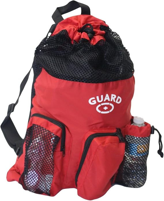 Adoretex Guard Mesh Equipment Drawstring Backpack Bag Red, Free Whistle and Lanyard