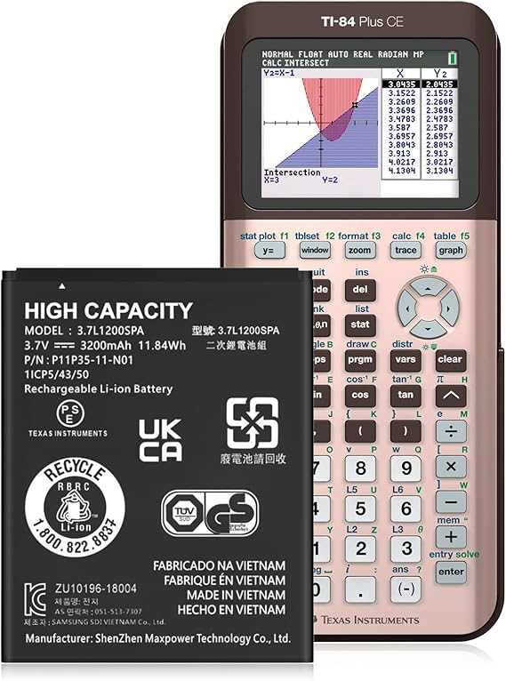 TI-84 Plus CE Battery, 3200mAh Replacement Battery for Texas Instruments TI-84 Plus CE, TI Nspire CX II, TI Nspire CX CAS II, Part No 3.7L1200SPA, New Upgraded P11P35-11-N01 Batteries