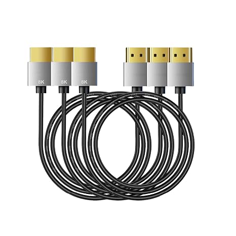 HDMI 2.1 Cable High Speed 48Gbps, Type A to A, Ultra Thin, Hyper Super Flexible Slim Cord, Diameter<3.6mm, eARC, for PS5, Xbox One, NS, GH5S, 8KUHD TV, Camera (AC-AA8K-0.5m, 3)