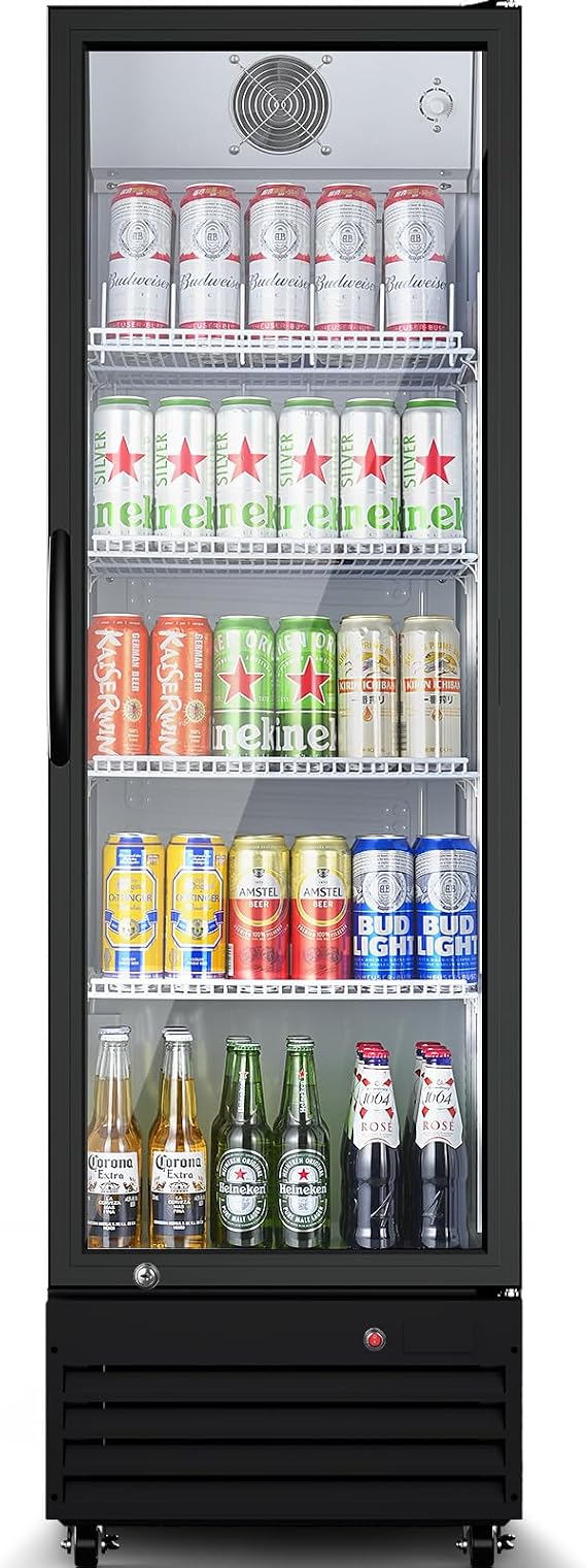 BODEGA BODEGACOOLER Glass Door Commercial Drink Refrigerator,12.5 Cu.Ft Display Merchandiser Refrigerator,Upright Commercial Beverage Display Drink Cooler with Soft LED Light,Adjustable Shelves,Black