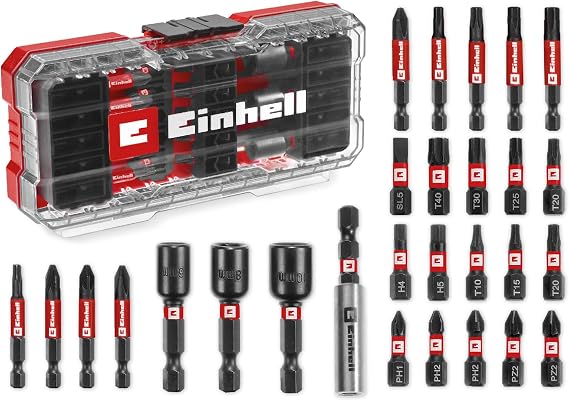 Einhell S-CASE 28 parça darbeye dayanıklı bits uç seti (25 mm uçlar, 50 mm uçlar, 60 mm uç tutucu, lokmalar dahil saklama kutusu) - 49108703