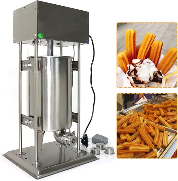 15L Electric Churros Machine Vertical Electric Vertical Latin Fruit Machine with 4 Moulds 110V 60HZ Heavy Duty Commercial Spanish Churro Tool for Hotels, Cafeterias, Bakeries
