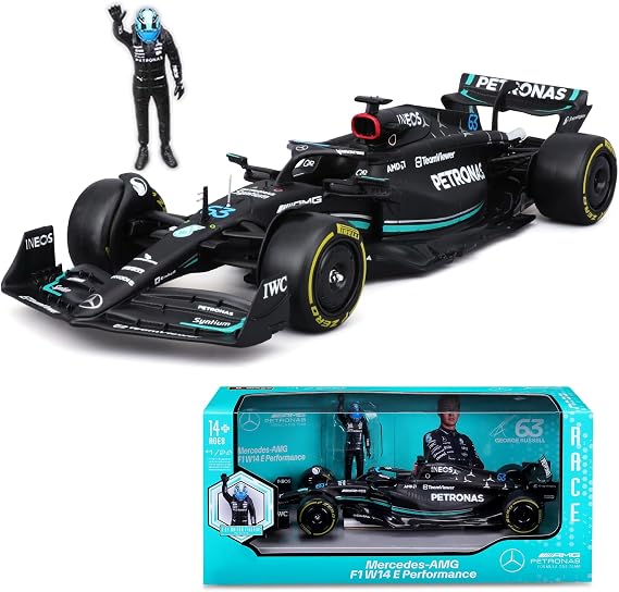 1:24 F1 Team W14 2023 44# Lewis Hamilton 63# George Russell w/Figure Alloy Car Die Cast Model (1/24 W14 63# w/Figure)